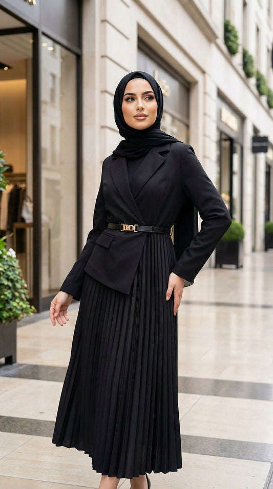 Rehan Siyah Kemerli Elbise