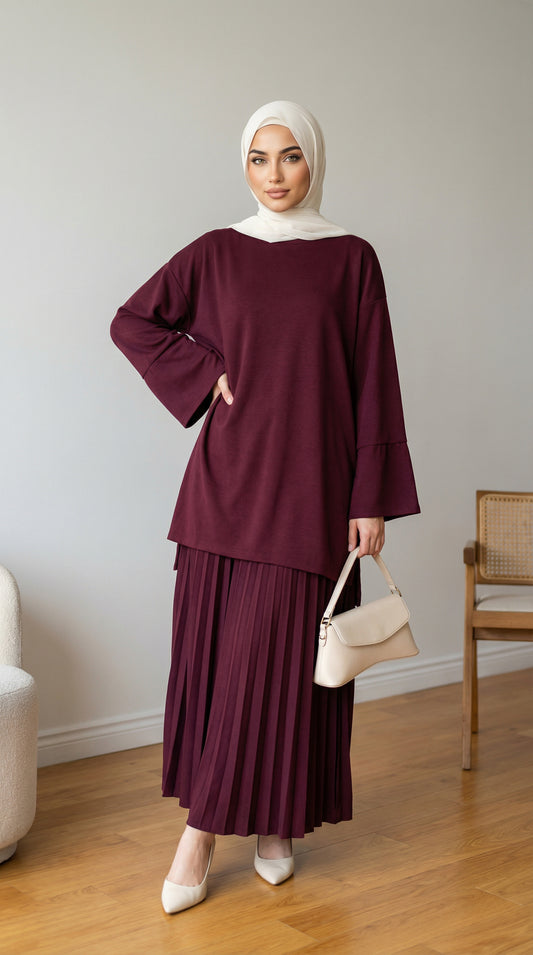 Gonca Bordo Bluz Etek Set