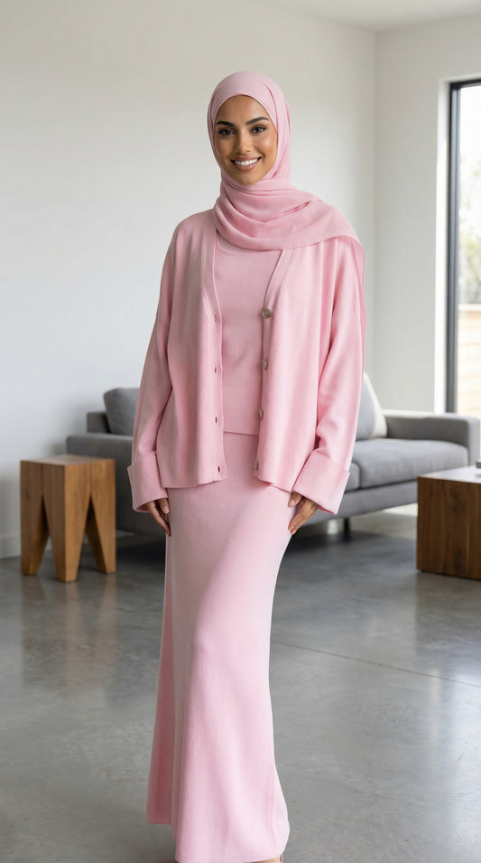 Hanne 3'lü Pembe Triko Set