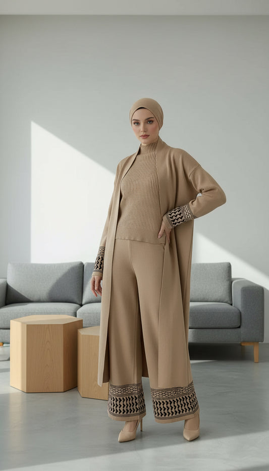 Süeda 3'lü Camel Triko Set