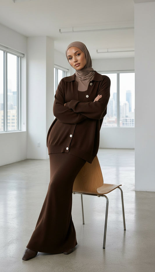 Hanne 3'lü Kahverengi Triko Set