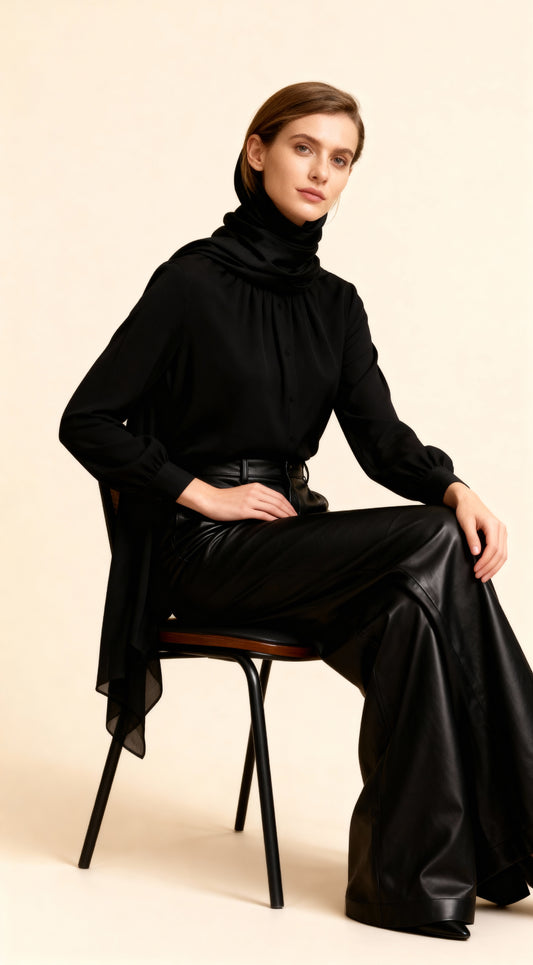 Asel Siyah Deri Pantolon