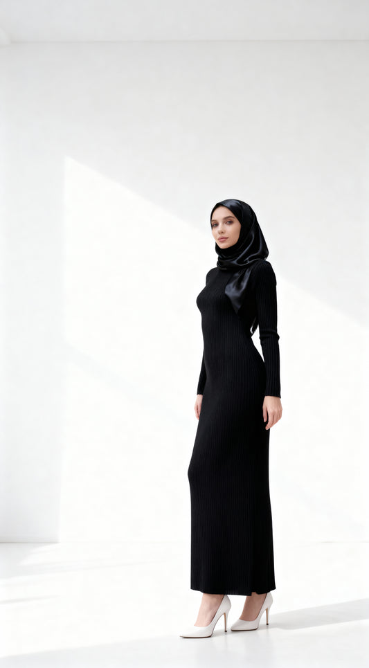 Sidelya Siyah Uzun  Elbise