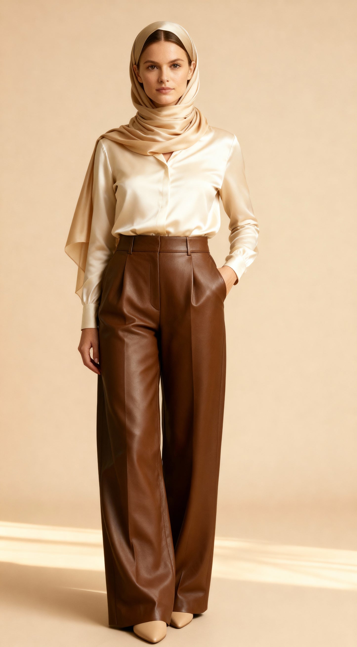 Asel Kahverengi Deri Pantolon