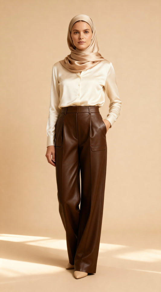 Asel Kahverengi Deri Pantolon
