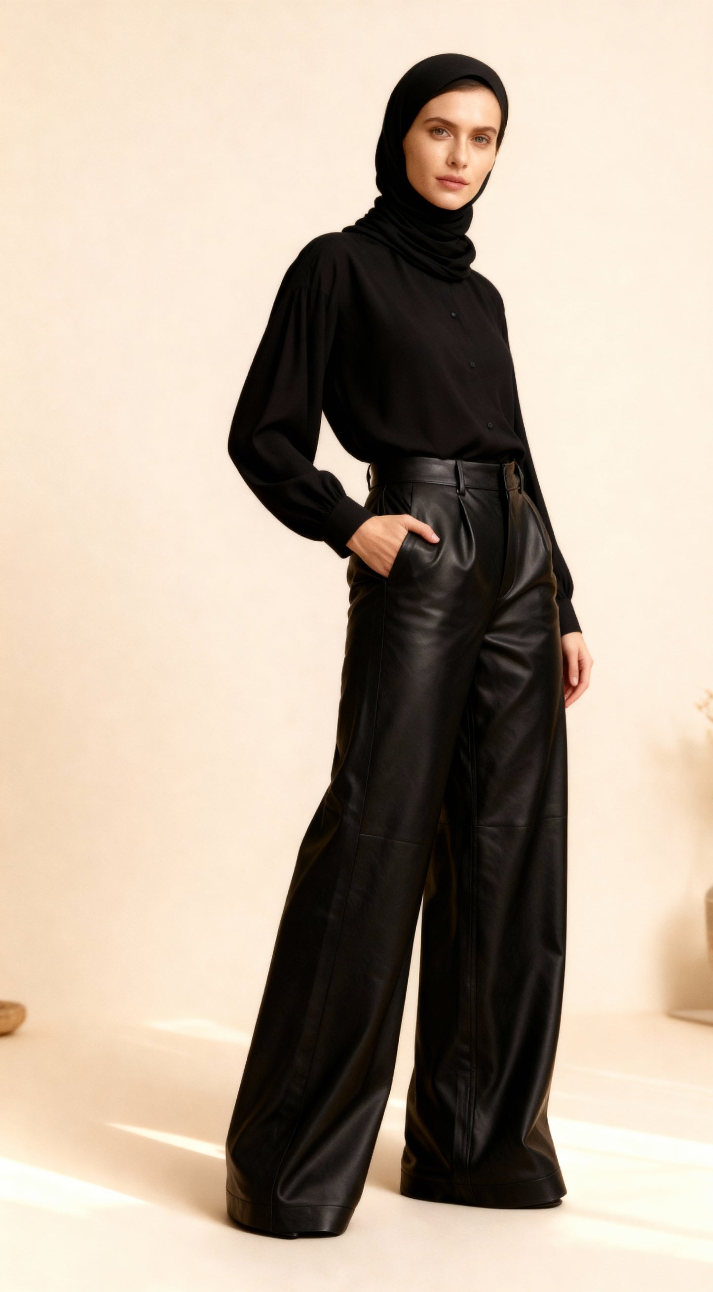 Asel Siyah Deri Pantolon