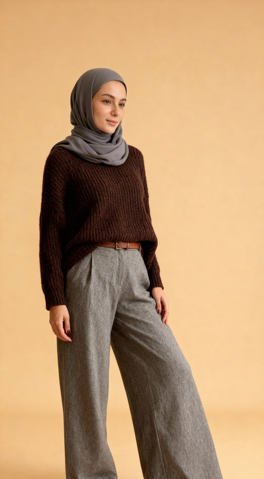 Alaca Gri Palazzo Kumaş Pantolon (kemer hediyeli)