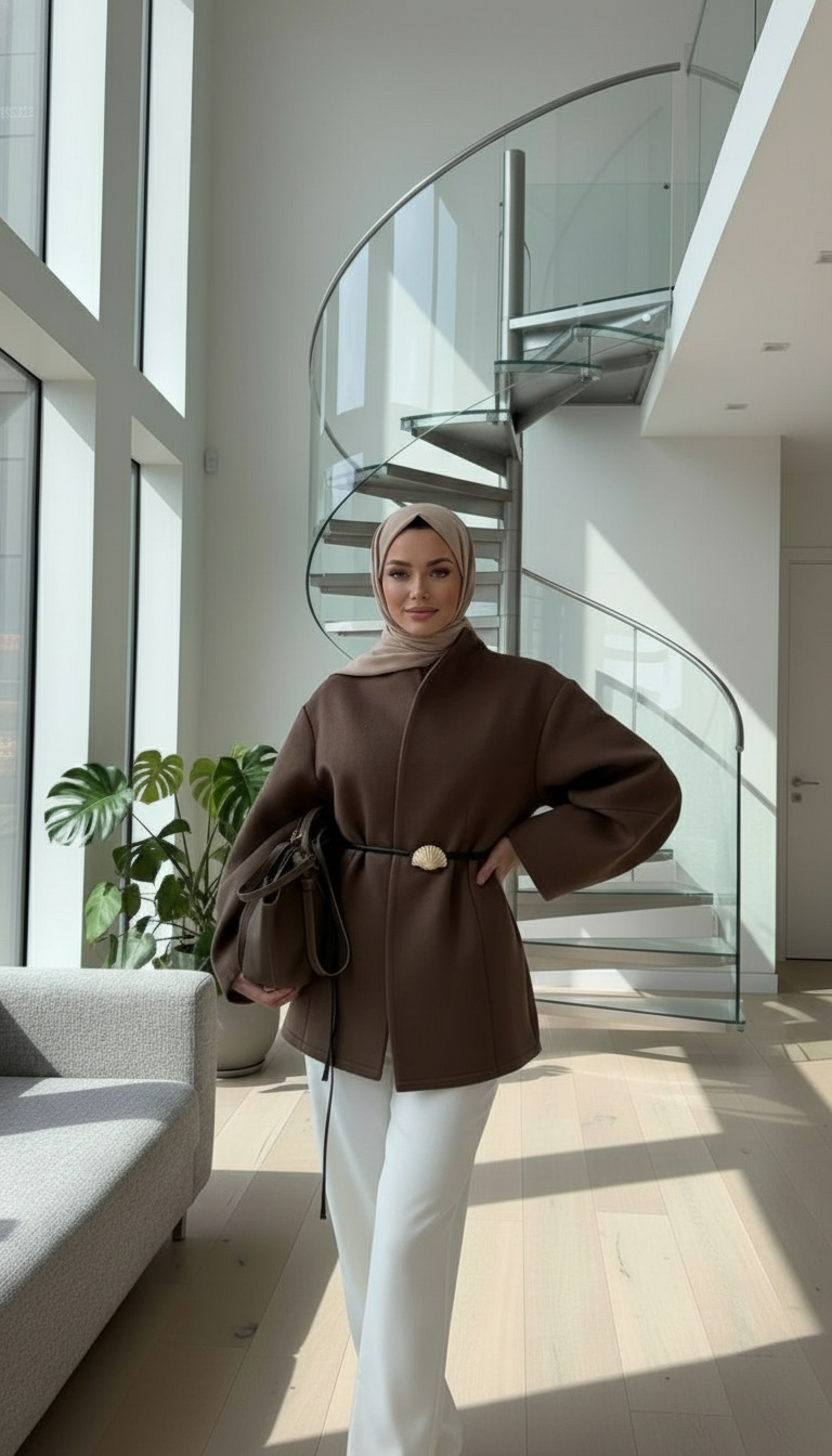 Ela İnce Kaşe Blazer  Kaban (kemer hediyeli)