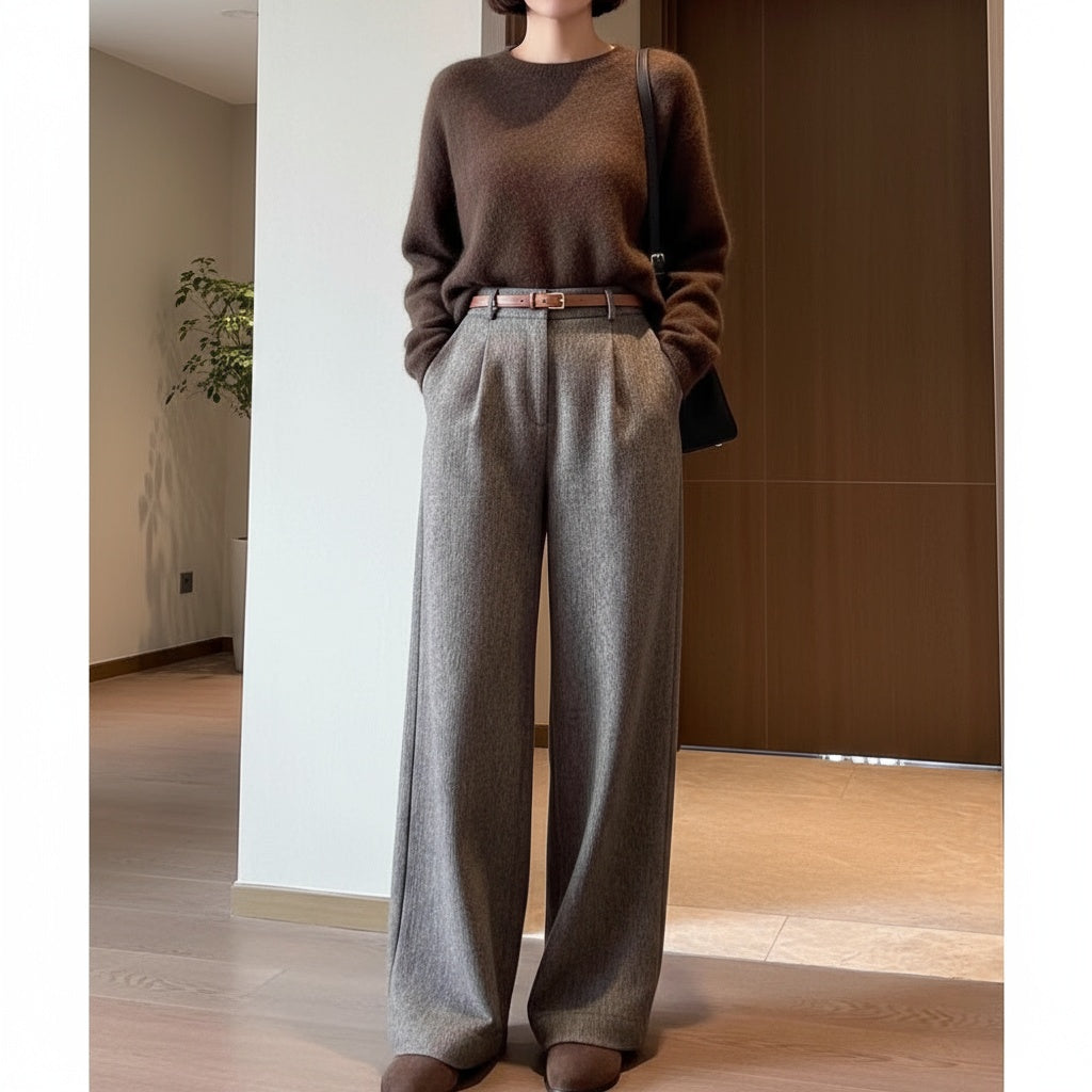 Alaca Gri Palazzo Kumaş Pantolon (kemer hediyeli)